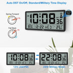 Atomic Clock With Indoor Outdoor Temperature, 14.5" | Easy To Read, Self Setting, Jumbo Auto Set Digital Wall Clock, Battery Operated