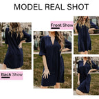 Wkior Shift Dress For Women V Neck Short Sleeves Solid Color Casual Flowy Summer Dresses(S-2Xl)