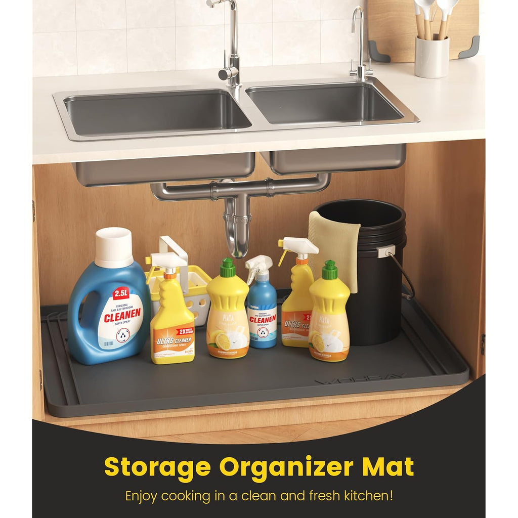 Under Sink Mats For Kitchen Waterproof, 34" X 22" Or Smaller Cut To Fit Under Sink Drip Tray For Kitchen Bathroom Cabinets, Silicone Liner Hold Up To 3.3 Gallons Liquid - Grey
