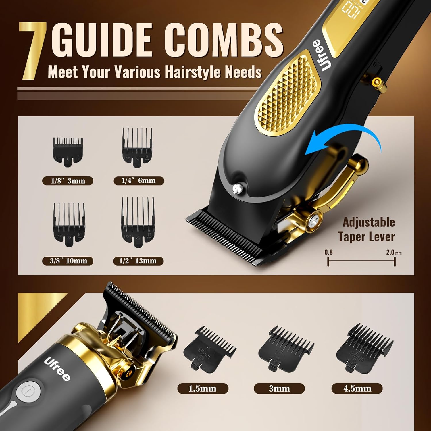Ufree Hair Clippers for Men, Clippers and Trimmers Set, Cordless Barber Clippers, Grooming Kit, Gifts for Men