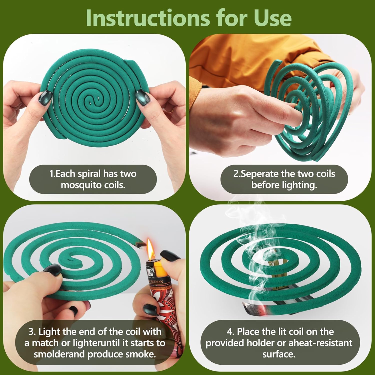 Mosquito Coils Outdoor Patio Fresh Scent,Use Reaches Up To 10 Feet | Each Mosquito Coil Burns For 5-7 Hours (Contains 40 Coils & 4 Stands)