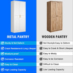 White Kitchen Pantry Cabinet, 71 Inch Tall Metal Storage Cabinet With Doors And Shelves, Pantry Cabinets For Kitchen Storage, Freestanding Cupboard For Living, Dining Room, Assemble Required