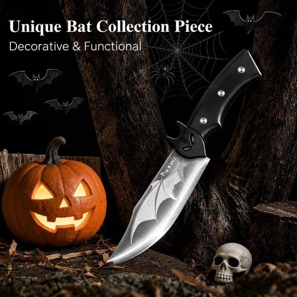 Pracaniz Bat Kitchen Knife, Gothic Halloween Design, Stainless Steel Blade | Bat-Wing Silhouette, Comfortable Grip And Gift-Ready Box For Steak, Fruit, Cheese, Bbq, Themed Parties And Gothic Kitchens.