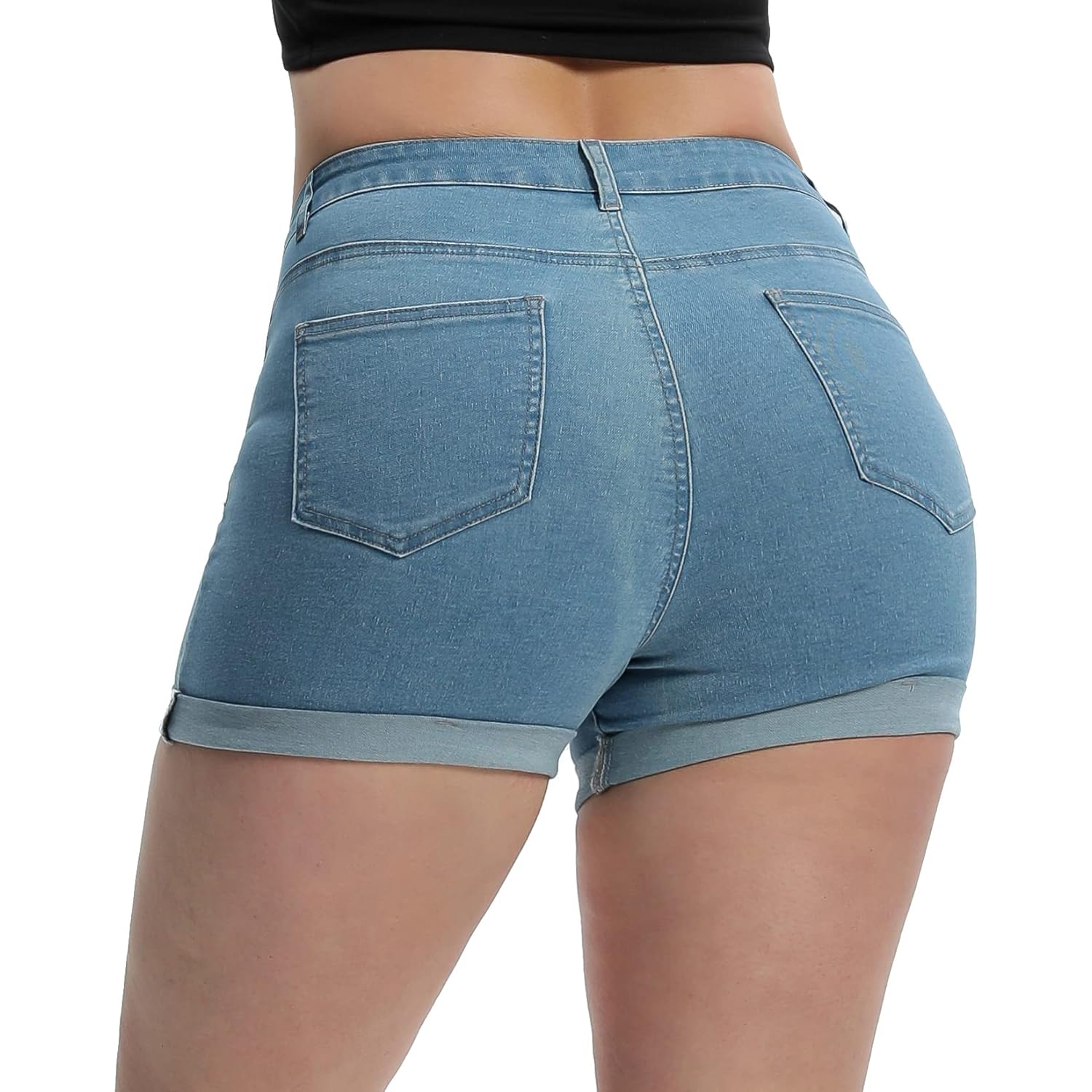 Women's High Waisted Summer Elastic Jean Shorts Folded Hem Hot Denim Shorts for Women