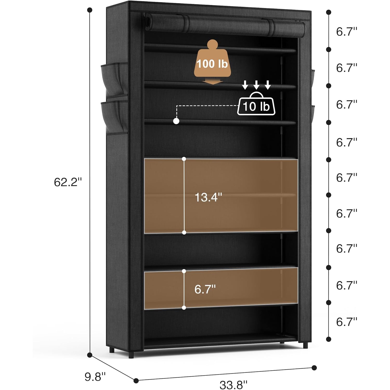LANTEFUL Shoe Rack with Covers - 10 Tiers Tall Shoe Rack Organizer Large Capacity Shoe Shelf Storage 40 Pairs Space Saving Vertical Shoe Storage Organizer for Closet, Entryway, Dorm, Bedroom