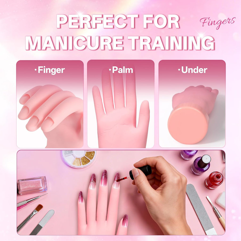 Buqikma Nail Practice Hand for Acrylic Nails, Mannequin Hand for Nails Practice, Flexible Bendable Fake Hand Manicure Nail Practice Hand 1Pcs