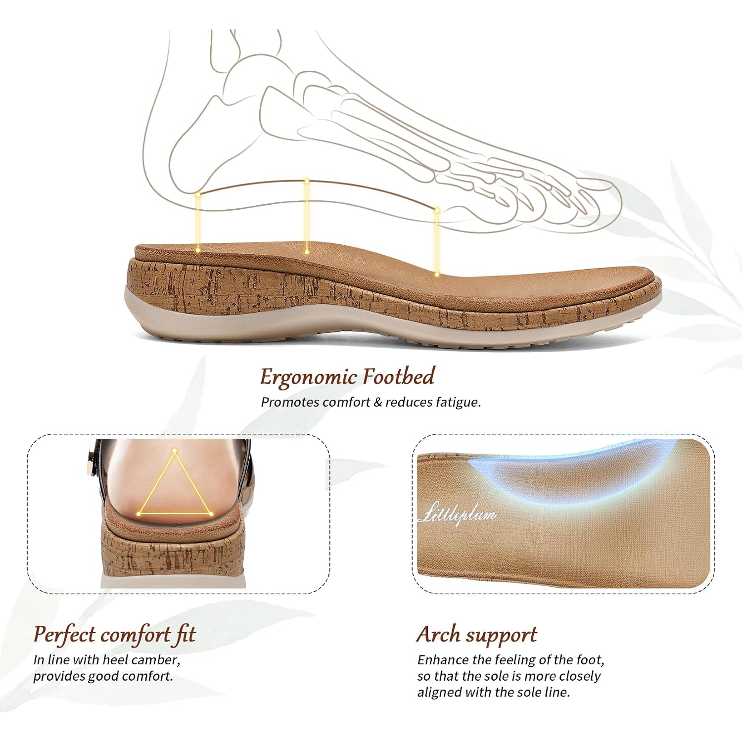 Littleplum Women Slides Sandals Arch Support Open Toe Slip On Sandals Soft Cushion Slippers Comfy Casual Summer Shoes For Walking,Beach,Travel