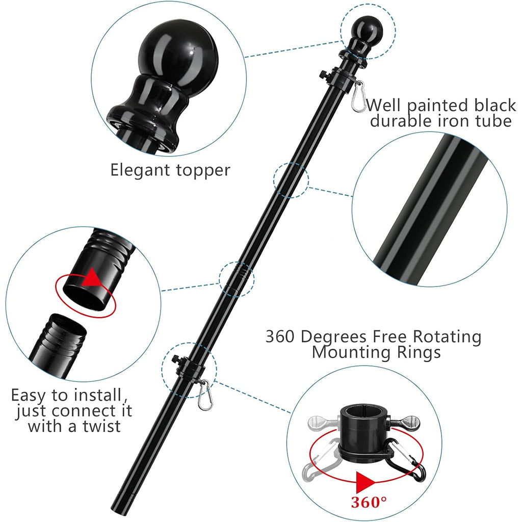 American Flag Poles For Outside House - 5Ft Tangle Free Flag Pole For House With Holder Bracket,Residential Flagpole Kit For Outdoor Porch Garage - Black