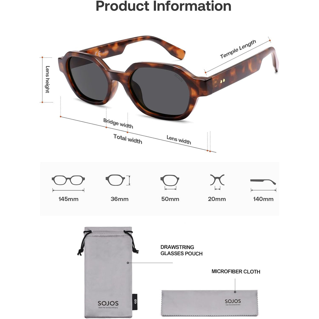 SOJOS Retro Polarized Hexagon Sunglasses for Women Men, UV400 Trendy Rectangle 70s 80s 90s Shades SJ2389 Demi