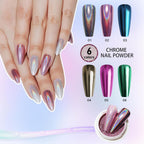 Chrome Nail Powder 6 Boxes Metallic Mirror Effect Nail Art Powder, Holographic Pigment Glitter Dust for Gel Polish Manicure Decoration with 6 Eyeshadow Sticks