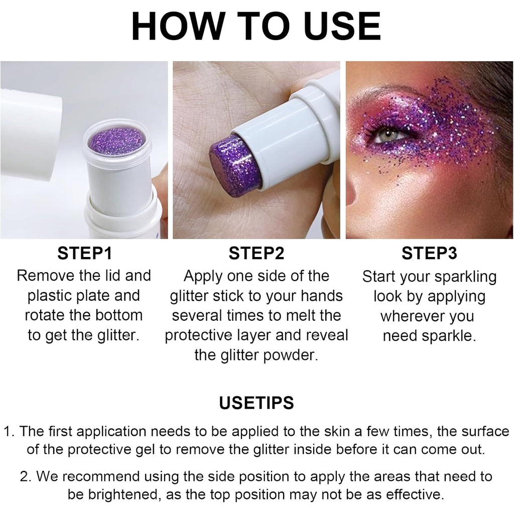 Body Glitter Stick, Chunky Gel For Face And Body Hair, Sparkling Holographic Mermaid Sequins Paint, Waterproof Multiuse Makeup Glitter Paint, 02#Pink