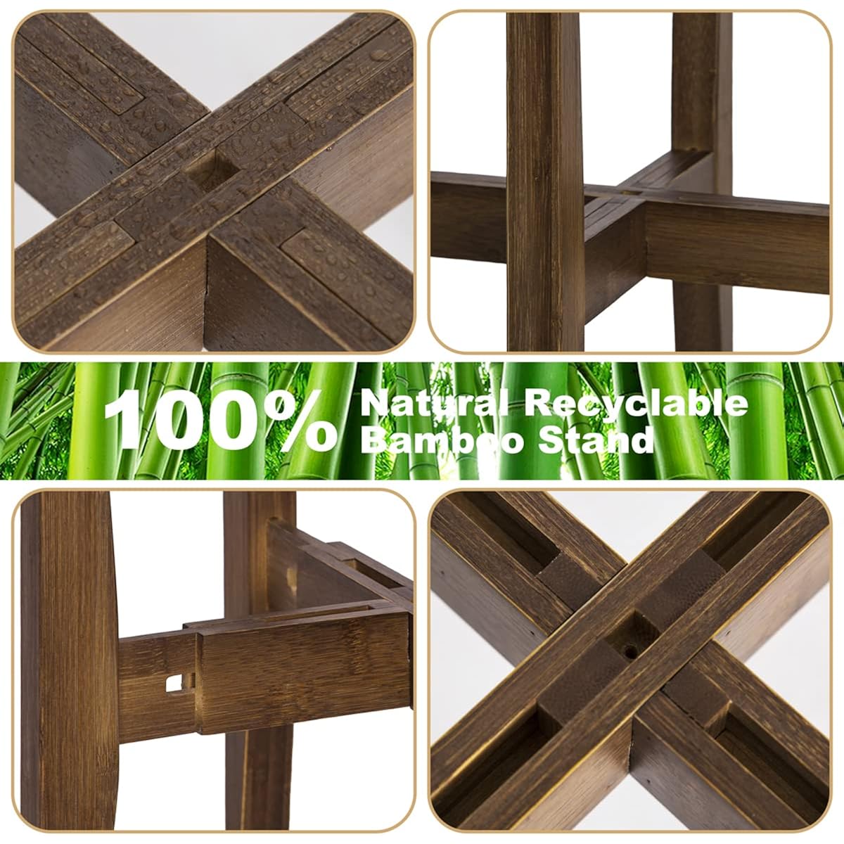 Adjustable Plant Stand, Bamboo Mid Century Modern Indoor Plants Stands, Corner Flower Holder For Living Room, Fits 8 To 12 Inches Pots, (Pot & Plant Not Included)(Walnut, 1 Pack)
