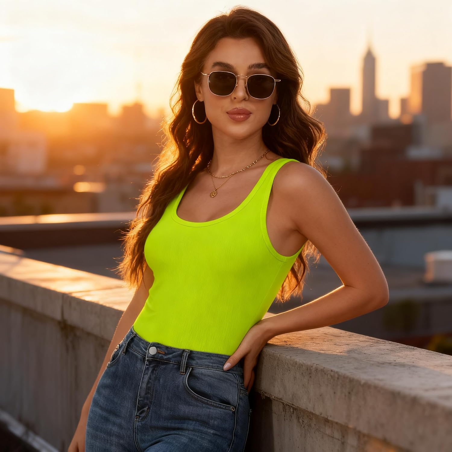 AUHEGN Tank Top for Women Summer Sleeveless Scoop Neck Ribbed Workout Tank Tops Slim Fitted Basic Cami Tee Shirts