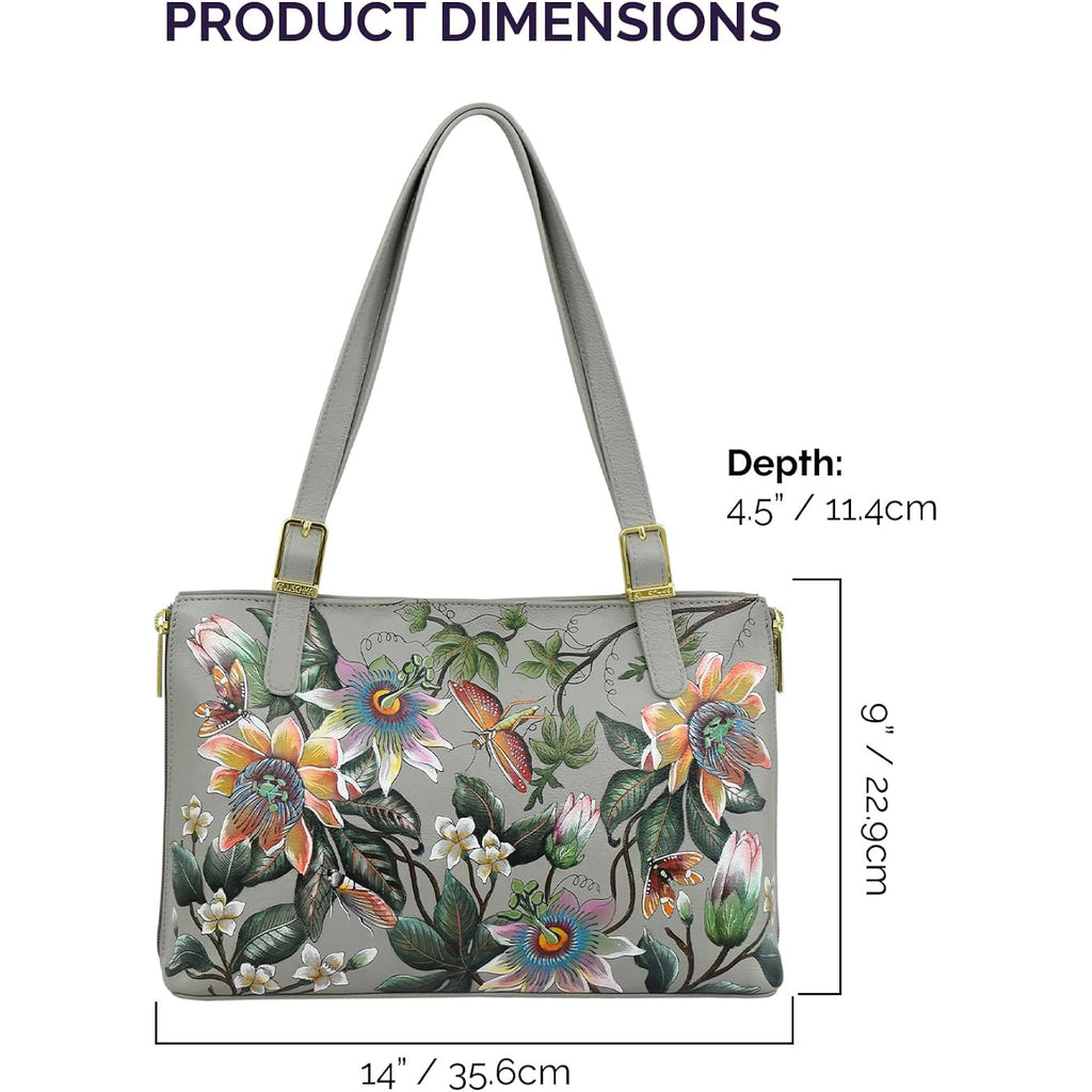 Anuschka Women’S Hand-Painted Genuine Leather Expandable Shopper Tote - Floral Passion