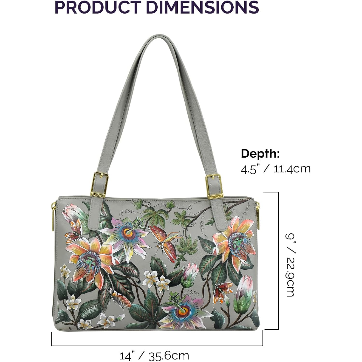 Anuschka Women’S Hand-Painted Genuine Leather Expandable Shopper Tote - Floral Passion