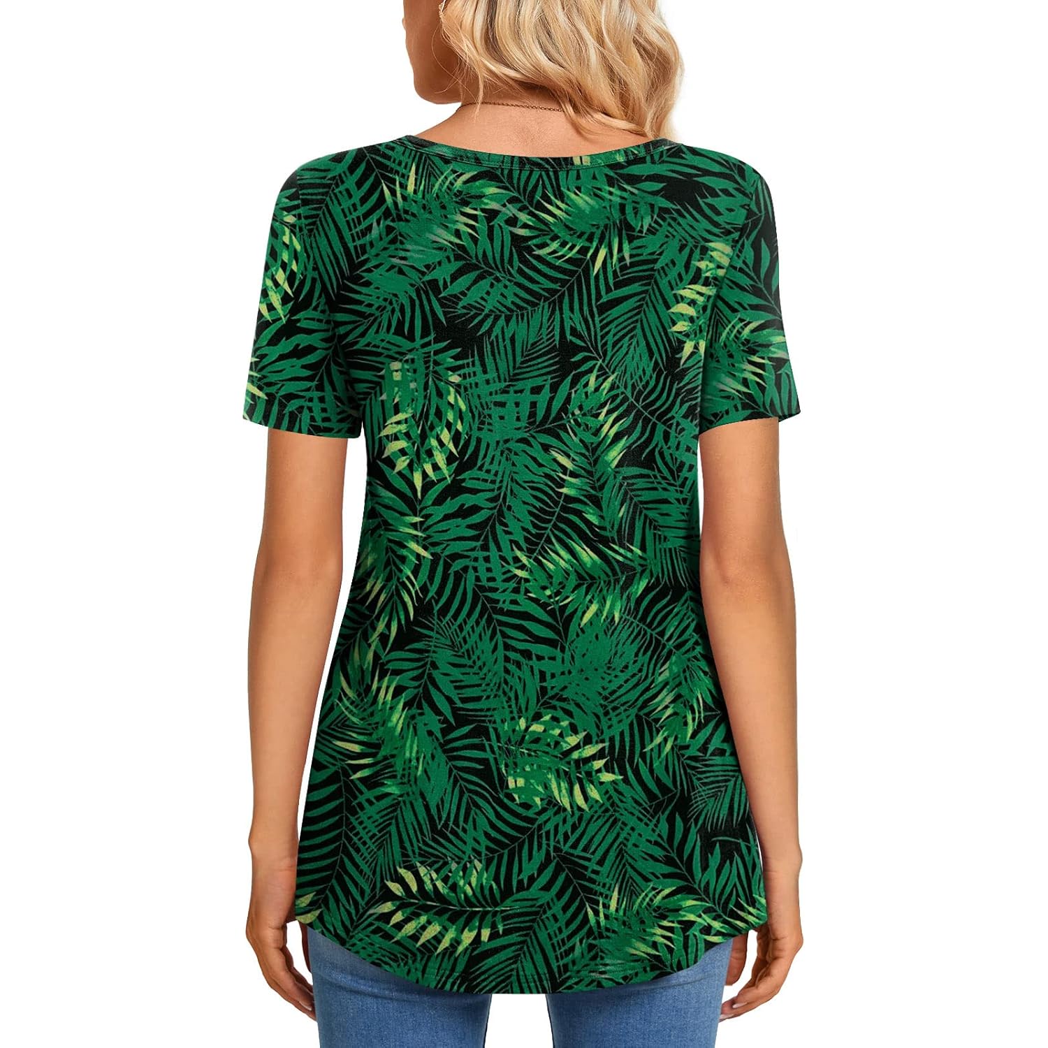 Womens Short Sleeve Tunic Tops Henley Shirt V Neck Button Up Blouse Casual Pleated Basic Pullover