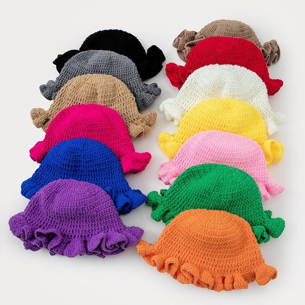 Crochet Bucket Hat for Womens Knitted Hat Trendy Fisherman Hat Foldable Handmade Bucket Cap for Travel Daily Wear A-pure Black