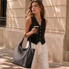 Befen Soft Genuine Leather Tote Bag For Women, Slouchy Casual Zipper Work Tote Shoulder Bags Travel Purse With Cup Holder