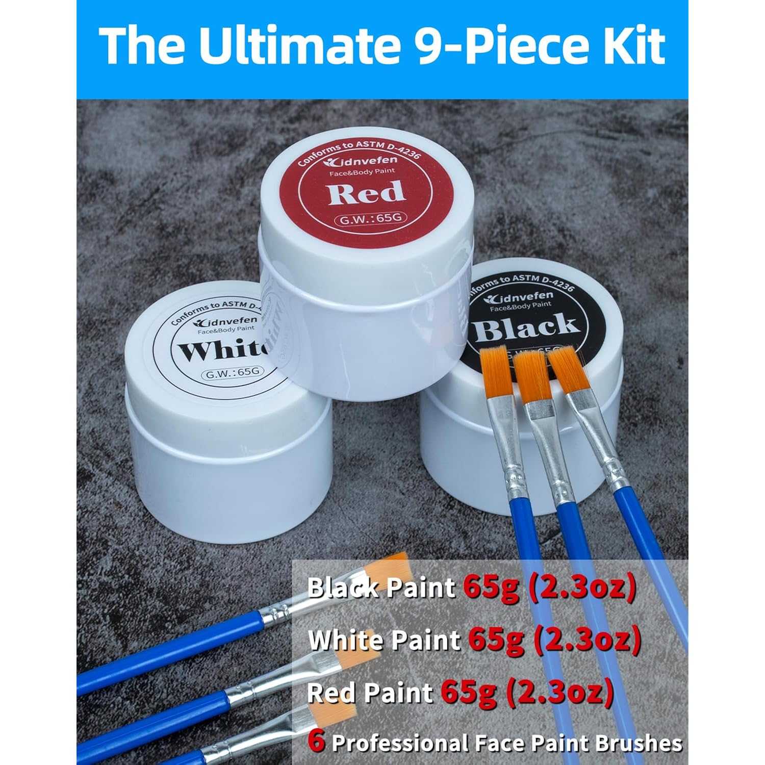 3 Colors Oil Based Face Body Paint Set With 6 Brushes, White Black Red Clown Makeup Kit For Halloween Goth Pennywise Joker Devil Zombie Vampire Skeleton Sfx Cosplay Stage, Non Toxic For Kids & Adults