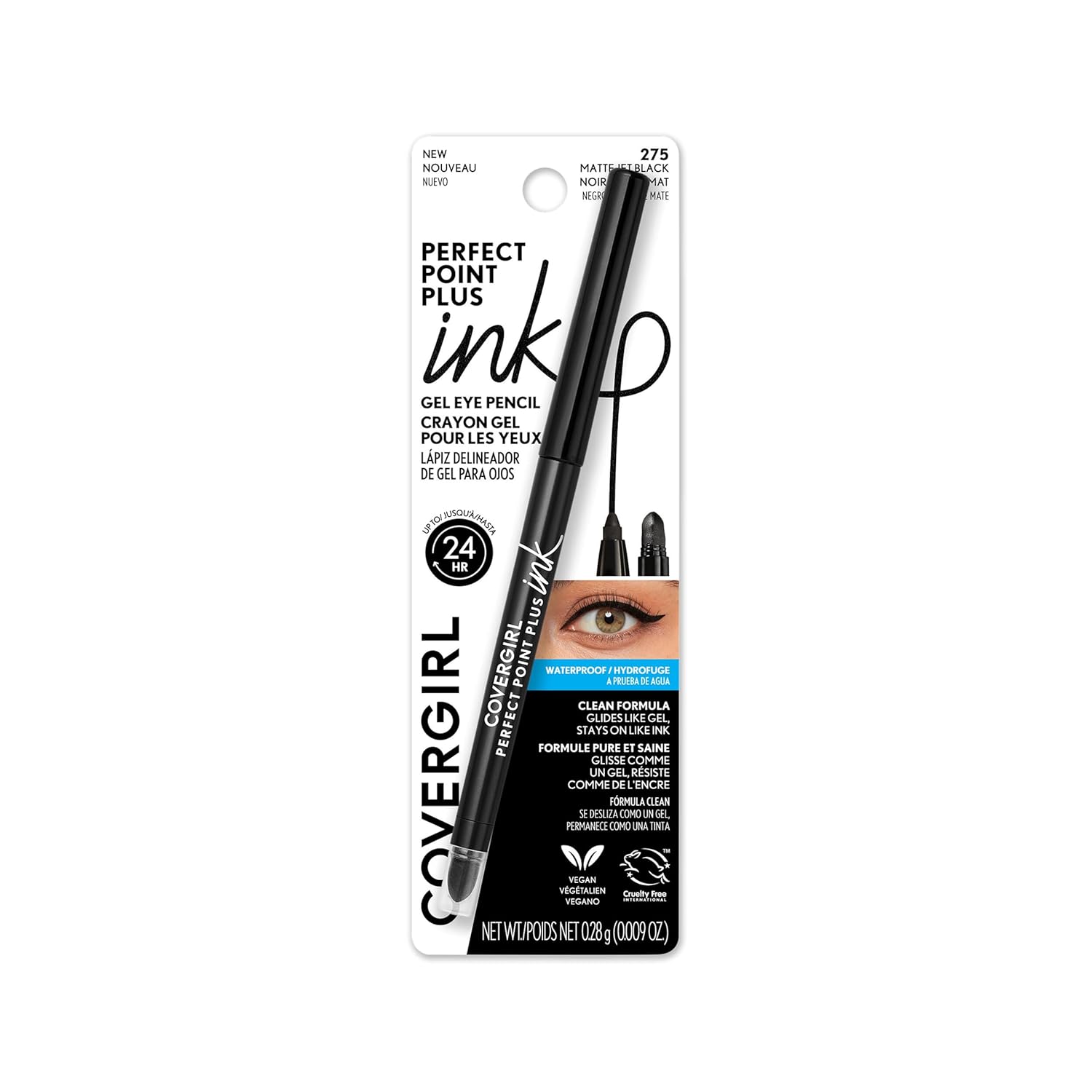 COVERGIRL Perfect Point Plus Ink Gel Eye Pencil, Pigmented, Long-Wearing, Vegan Formula, Matte Jet Black 275, 0.01oz