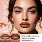 Erinde Lip Liner and Gloss Set, 2 Colors Nourishing Lip Gloss & Brown Lip Liner Combo Sets, Non-Sticky Plumping Lip Kit for Women, Lightweight Long Wear, Natural Nude Tinted Lip Glow Oil, SET B