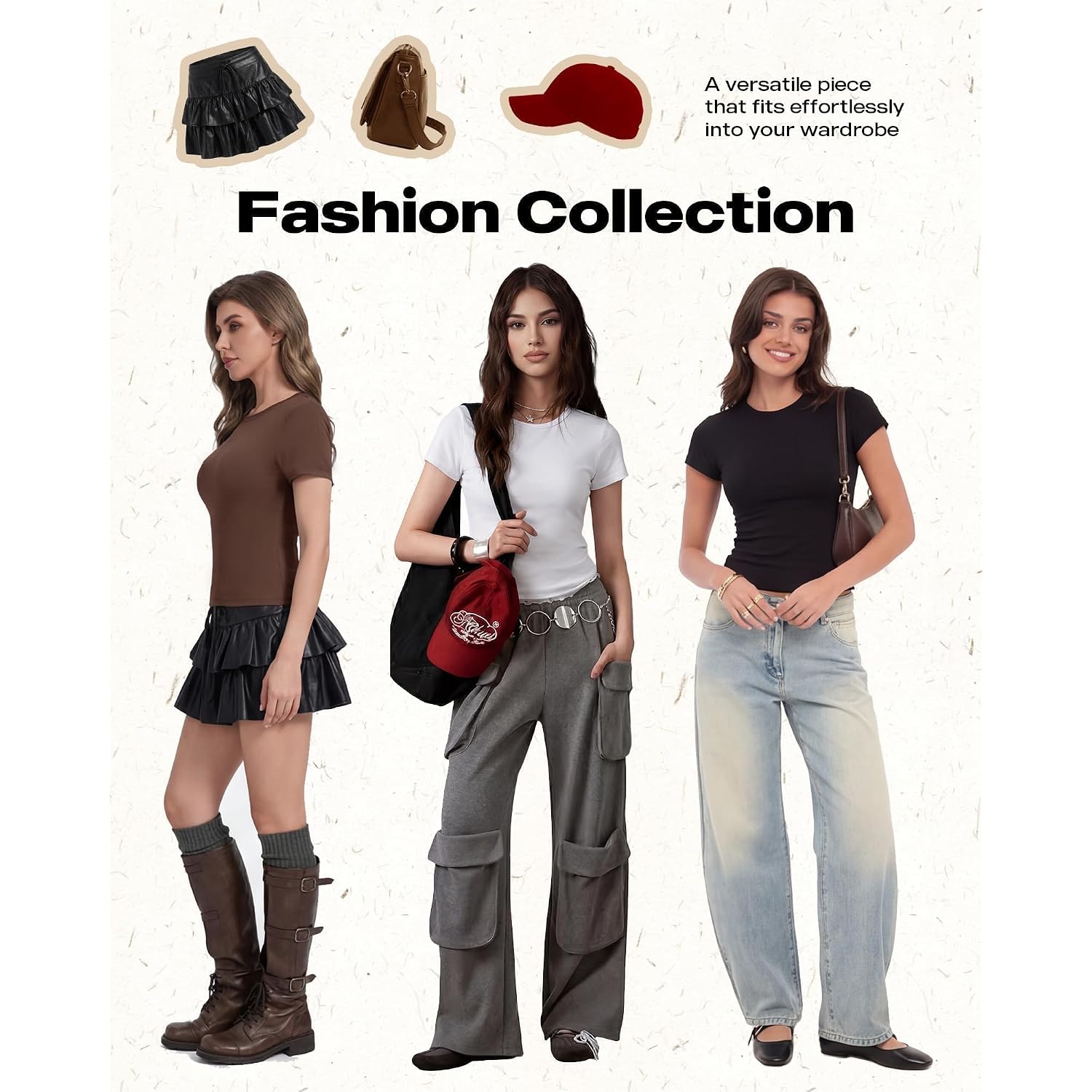 NexiEpoch 5 Pack T Shirts for Women - Crew Neck Short Sleeve Crop Tops Plain Casual Basic Tees Fitted Clothes Cute Y2K Outfit