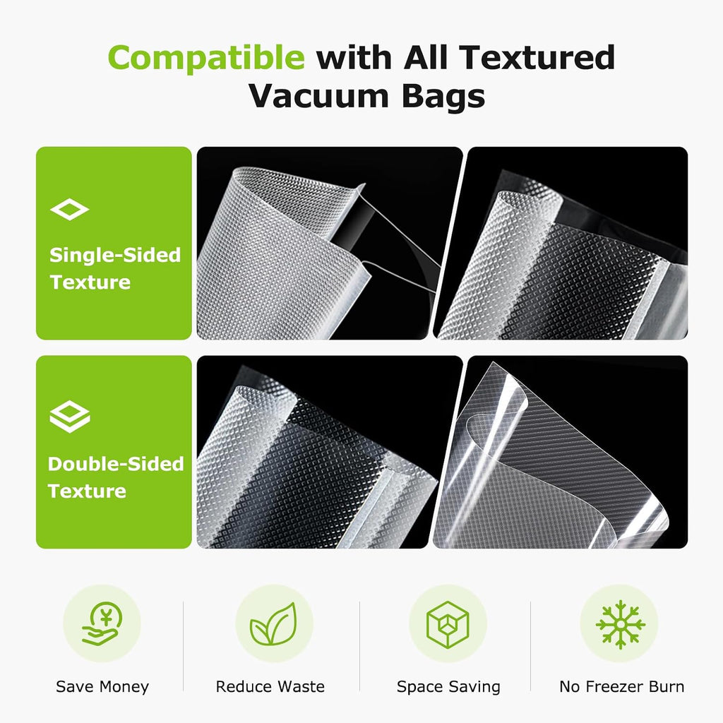 Bonsenkitchen Vacuum Sealer Machine, Globefish Technology For Perfect Vacuum Sealing, Powerful Low-Noise Food Vacuum Sealer With Easy Handle Design, Built-In Cutter & Bag Storage, 1 Bag Roll & 10 Bags
