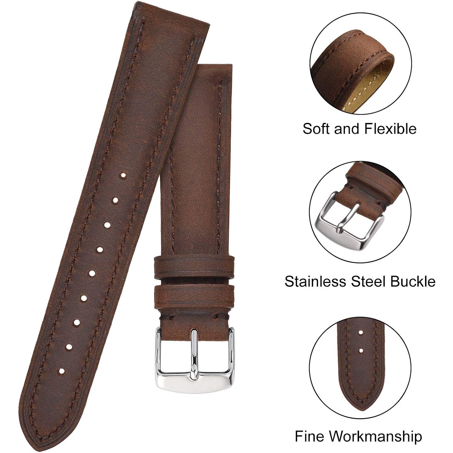 Bisonstrap Watch Strap, Vintage Leather Replacement Bracelet, Band Width-14Mm 15Mm 16Mm 17Mm 18Mm 19Mm 20Mm 21Mm 22Mm 23Mm 24Mm