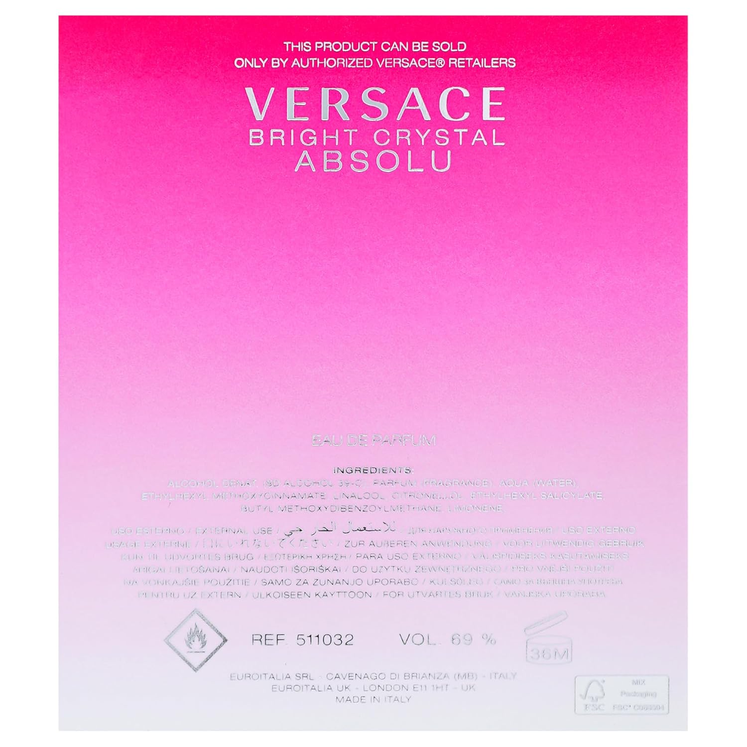 Versace Bright Crystal Absolu for Women 3.0 oz Eau de Parfum Spray