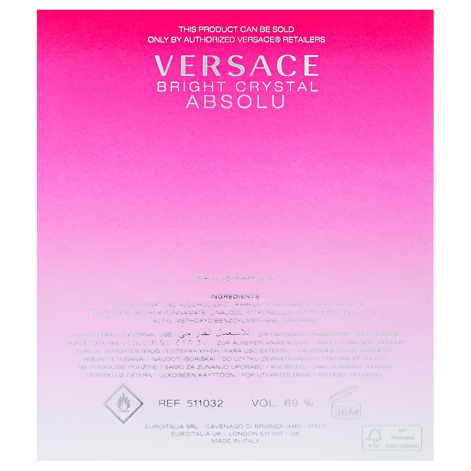 Versace Bright Crystal Absolu For Women 3.0 Oz Eau De Parfum Spray