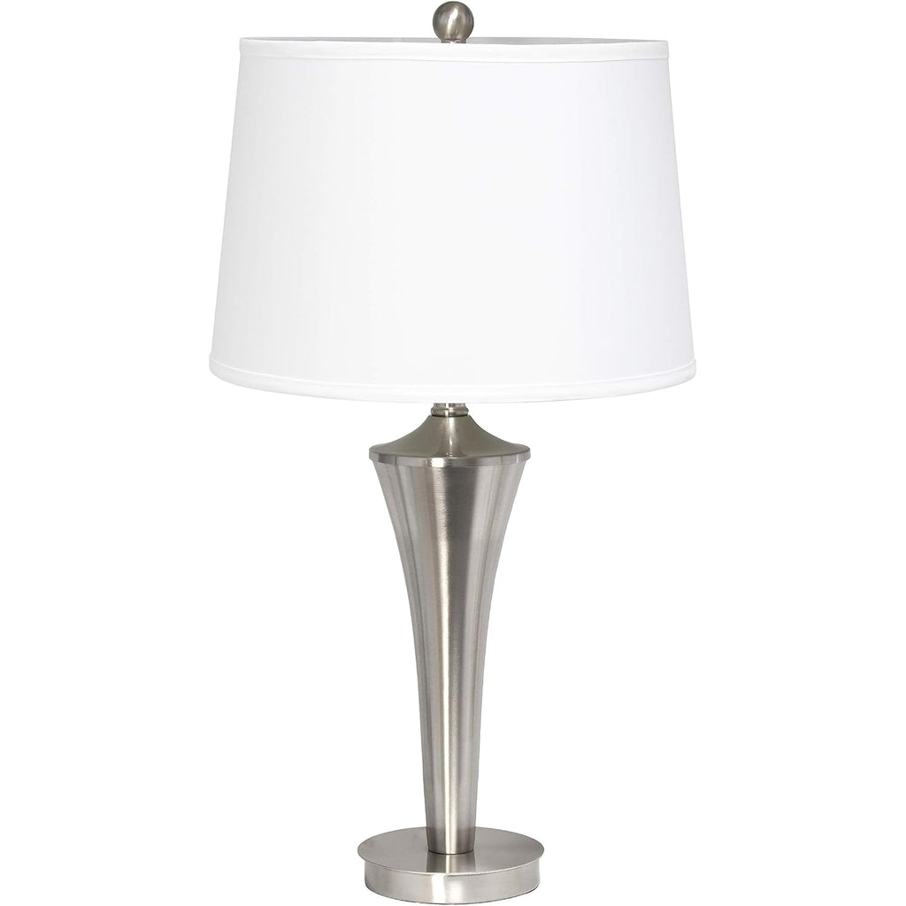 Elegant Designs Lc1020-Bsn Tapered 3 Pack Lamp Set (2 Table Lamps, 1 Floor Lamp) With White Fabric Shades, Brushed Nickel