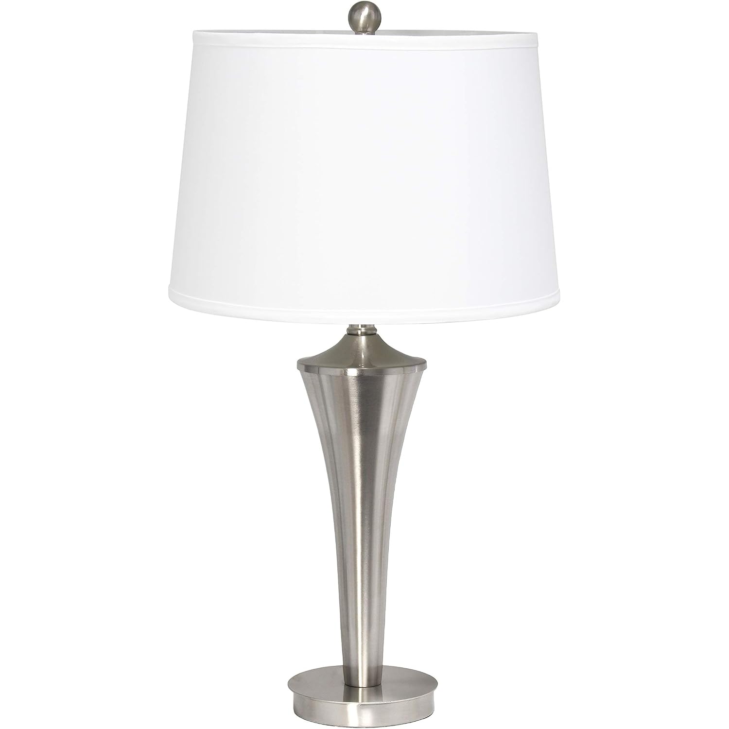 Elegant Designs Lc1020-Bsn Tapered 3 Pack Lamp Set (2 Table Lamps, 1 Floor Lamp) With White Fabric Shades, Brushed Nickel
