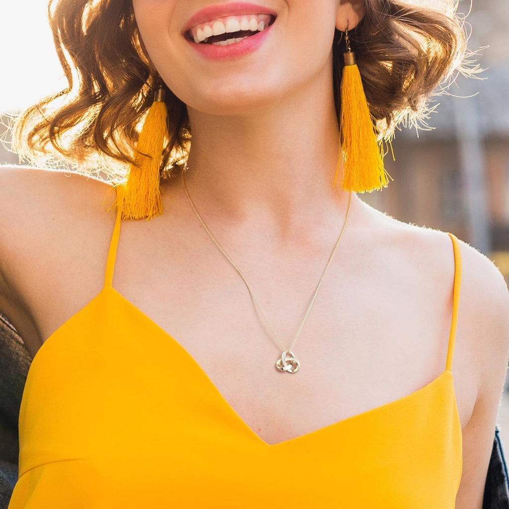 Chantel Yorke Gold Necklace for Women Trendy Love Knot Infinity Interlocking Knot Necklaces 14K Gold Pendant Necklace for Women Cubic Zirconia Necklaces 18in+5cm Adjustable Chain