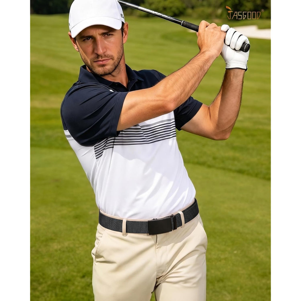 Jasgood Men'S Adjustable Nylon Ratchet Belt – Slide Buckle, Nylon Web Belt For Golf Work Casual