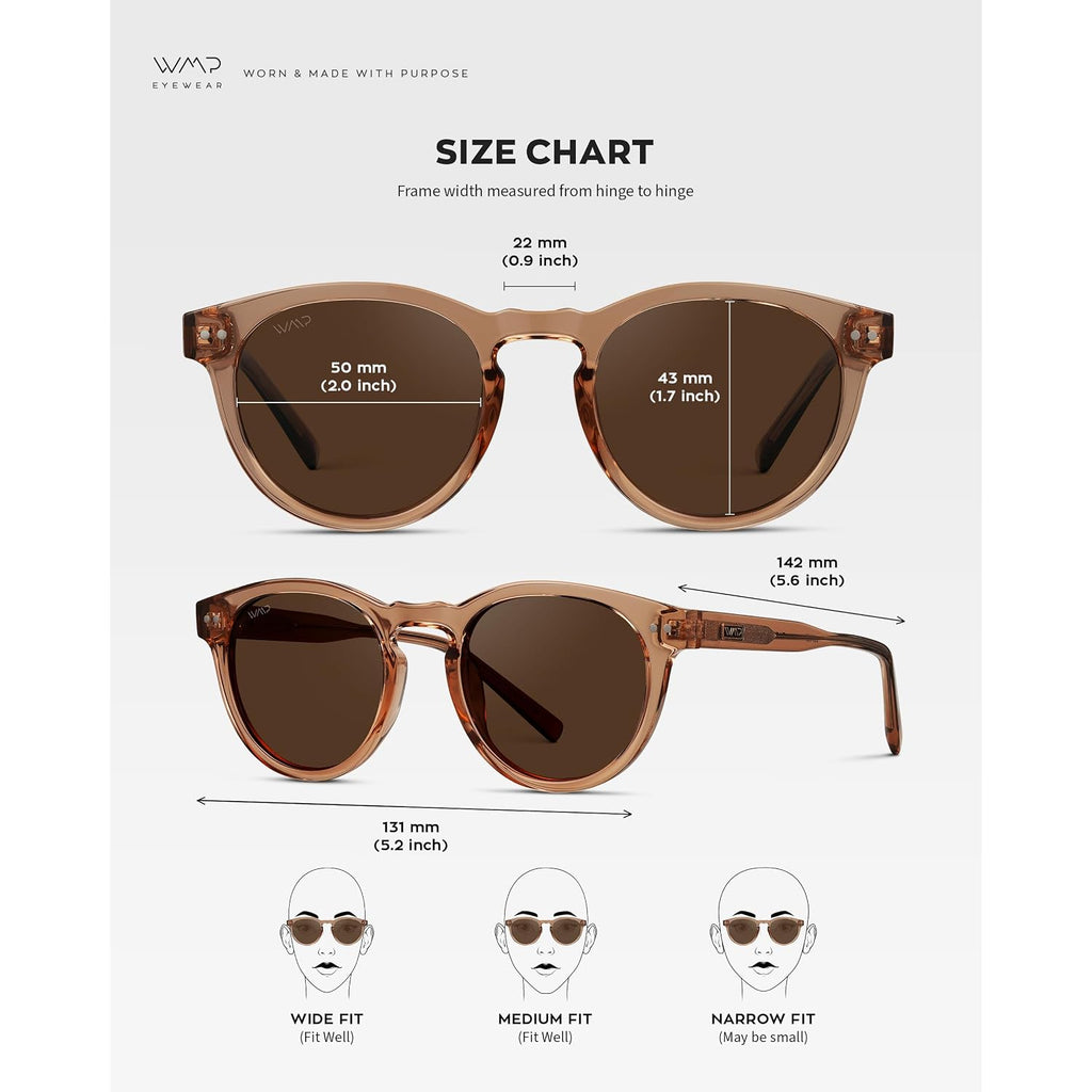 WearMe Pro Round Polarized Sunglasses for Women - Retro Classic UV400 Protection for Driving & Everyday Wear Light Crystal Brown / Brown Lens