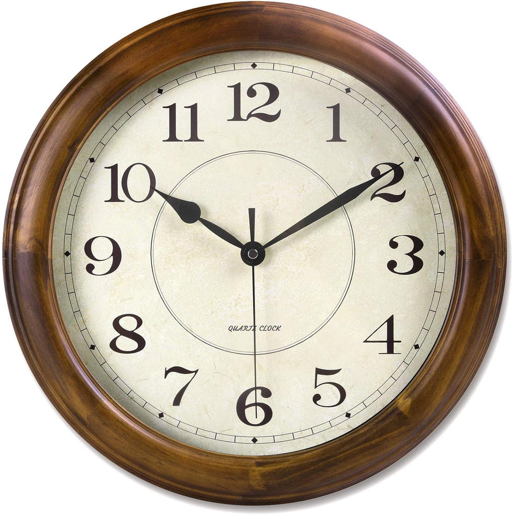 Kesin Wall Clock Wood 14 Inch Silent Wall Clocks Large Decorative Battery Operated Non Ticking Analog Retro Clock For Living Room, Kitchen, Bedroom