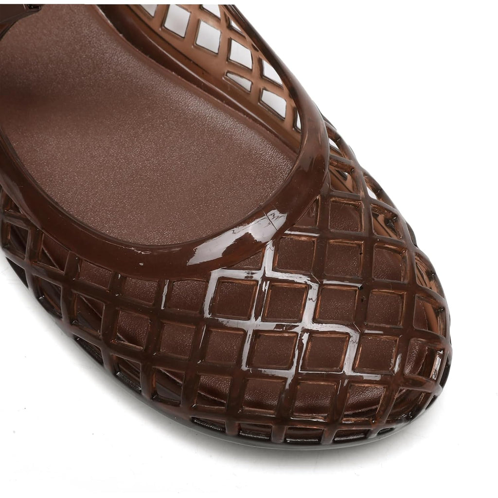 Clear Jelly Slide Sandals For Women Slip On Closed Round Toe Mesh Hollow Flat Mary Jane Mules Beach Jellies Comfortable Buckle Strap Slippers Shoes