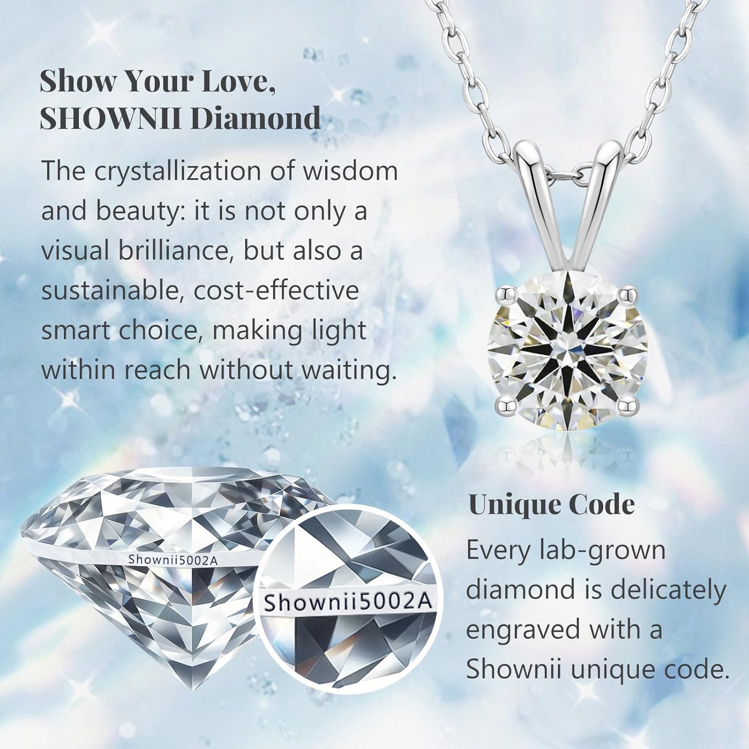 shownii Diamond Necklace Certified LAB GROWN Round Diamond Solitaire Necklaces for Women 0.5-1CT 14K Gold Plated Sterling Silver 4 Prong Solitaire Pendant Jewelry (I-J Color, SI1-VS2 Clarity)