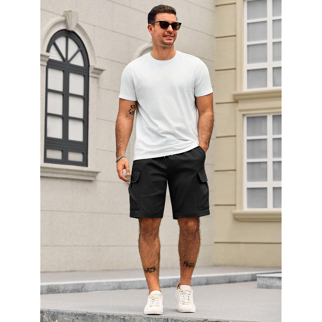 Runcati Mens Cargo Shorts Elastic Waist Drawstring Lightweight Shorts Summer Hiking Casual Shorts With Pockets No Lining