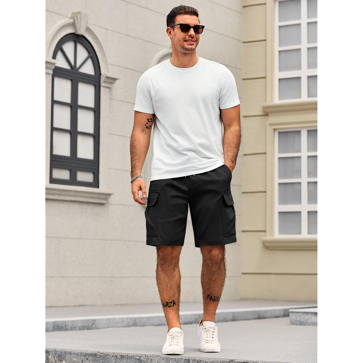Runcati Mens Cargo Shorts Elastic Waist Drawstring Lightweight Shorts Summer Hiking Casual Shorts With Pockets No Lining