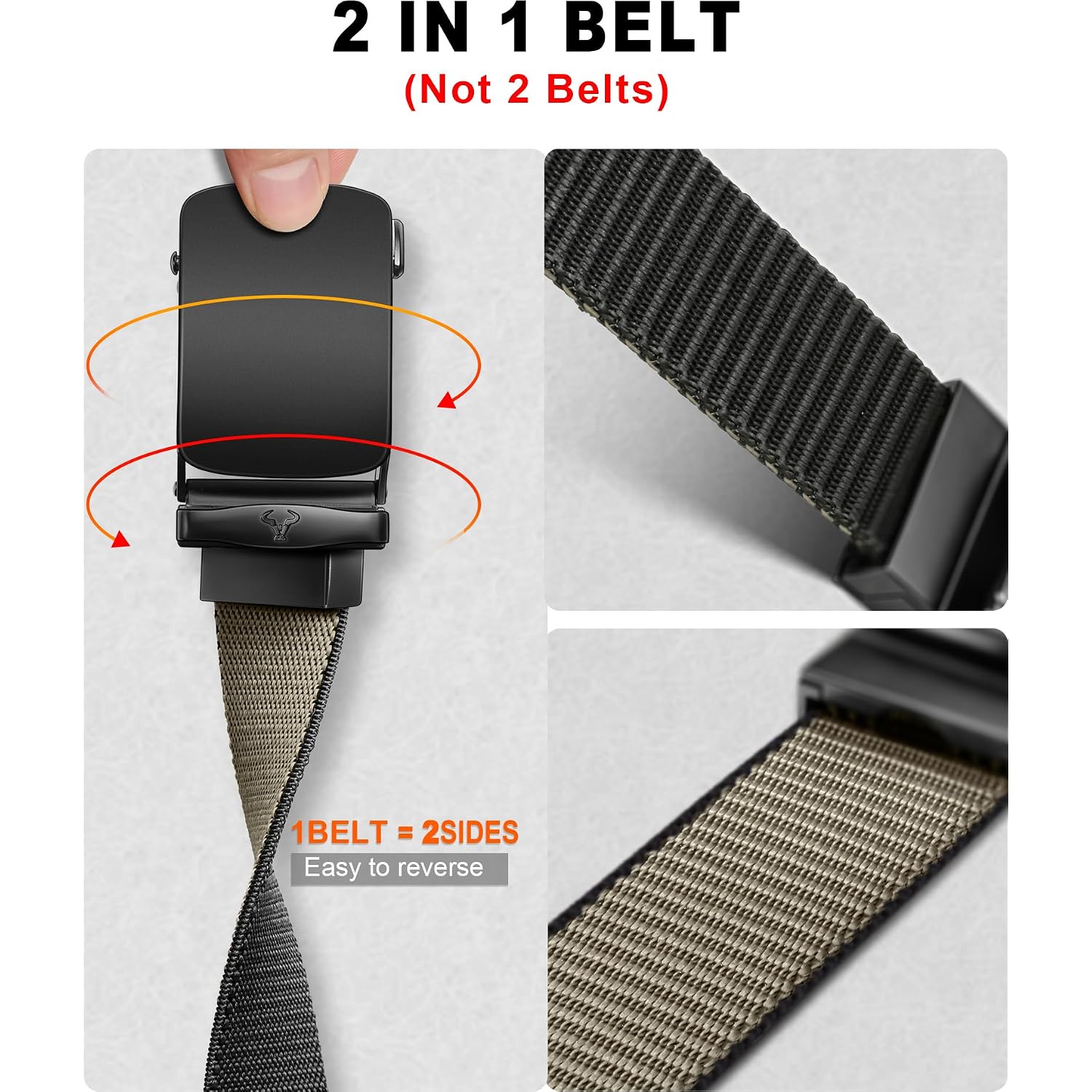 Bulliant Men Belt-Reversible Ratchet Belt Stretchable For Gift Men Work Casual Golf 1 3/8"-Cut For Fit -2 In 1Belt