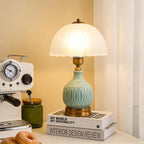 Table Lamps Ceramic Retro Lamp For Living Room,15." Modern Bedside Nightstand Traditional Lamps, Classic Chinoiserie Green Glass Lamp For Home (Retro)