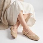 Trary Mary Jane Shoes Women Woven Flats for Women Mesh Rouned Toe Dressy Ballet Flat with Braided Adjustable Buckle Strap Spring Summer Comfortable Slip On Casual Cute Shoes
