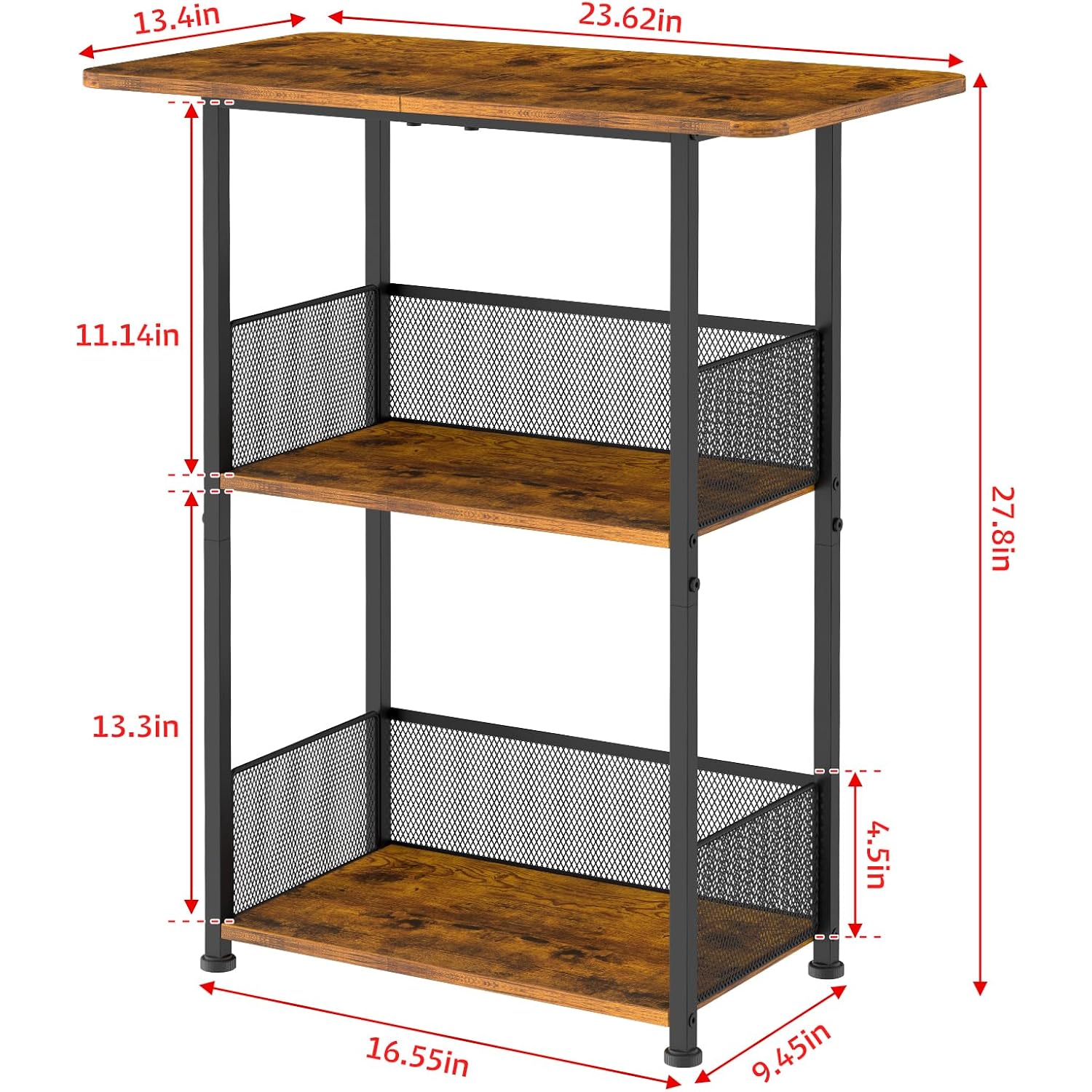 Jsskeeim Mini Floor Standing Coffee Bar Shelf,3-Tier Small Coffee Table,Corner Farmhouse Coffee Bar Cabinet;Dining Room, Living Room-Capsules,Coffee Maker(Brown+Black)