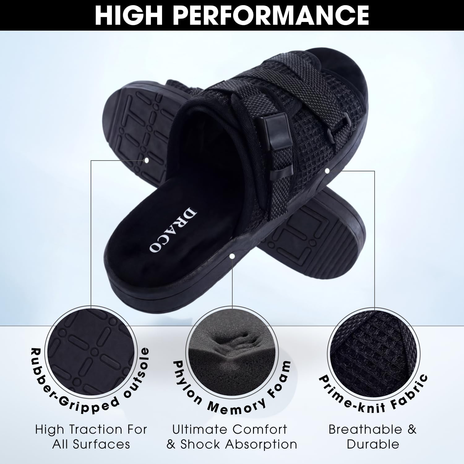 Draco Dracoslides Reflective Slides For Men And Women, Wrapped In Reflective 3M With Adjustable Straps For Wide/Narrow Feet, Sandals With Arch Support & Slip Resistant, Men & Women Footwear, Black