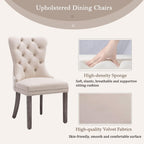 Velvet Dining Chairs Set Of 4, Upholstered High-End Tufted Dining Room Chair With Nailhead Back Ring Pull Trim Solid Wood Legs, Nikki Collection Modern Style For Kitchen, Beige