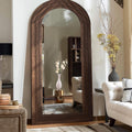 Arched Full Length Mirror With Solid Wood Frame | 71X32 Farmhouse Wall Mounted Floor Mirror With Stand, Vertical Hanging, Leaning Standing For Bedroom, Living Room, Brown