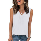 Tank Top for Women Loose Fit Sleeveless Shirts V Neck Summer Clothes Ruched Women's Tees and Tanks Curved Hem
