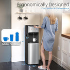 Bottom Loading Water Cooler Dispenser For 3-5 Gallon Bottles, 3 Temperature - Hot, Cold & Room Water With Child Lock, Ideal Design For Home & Office, Satin Silver