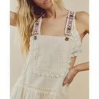 Ebossy Women'S Laced Embroidered Tulle Bib Dress Casual Loose Adjustable Straps Maxi Dress